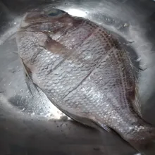 Marinasi ikan yang sudah dibersihkan dengan cuka dan garam, baluri hingga merata kedua sisi, diamkan 30 menit