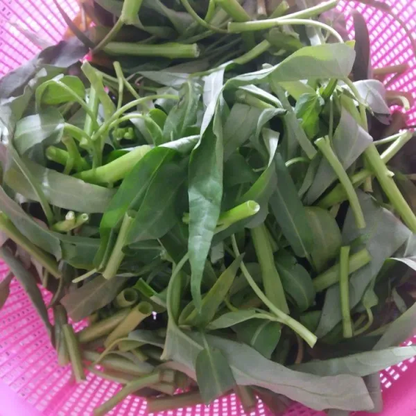 Cuci bersih kangkung.