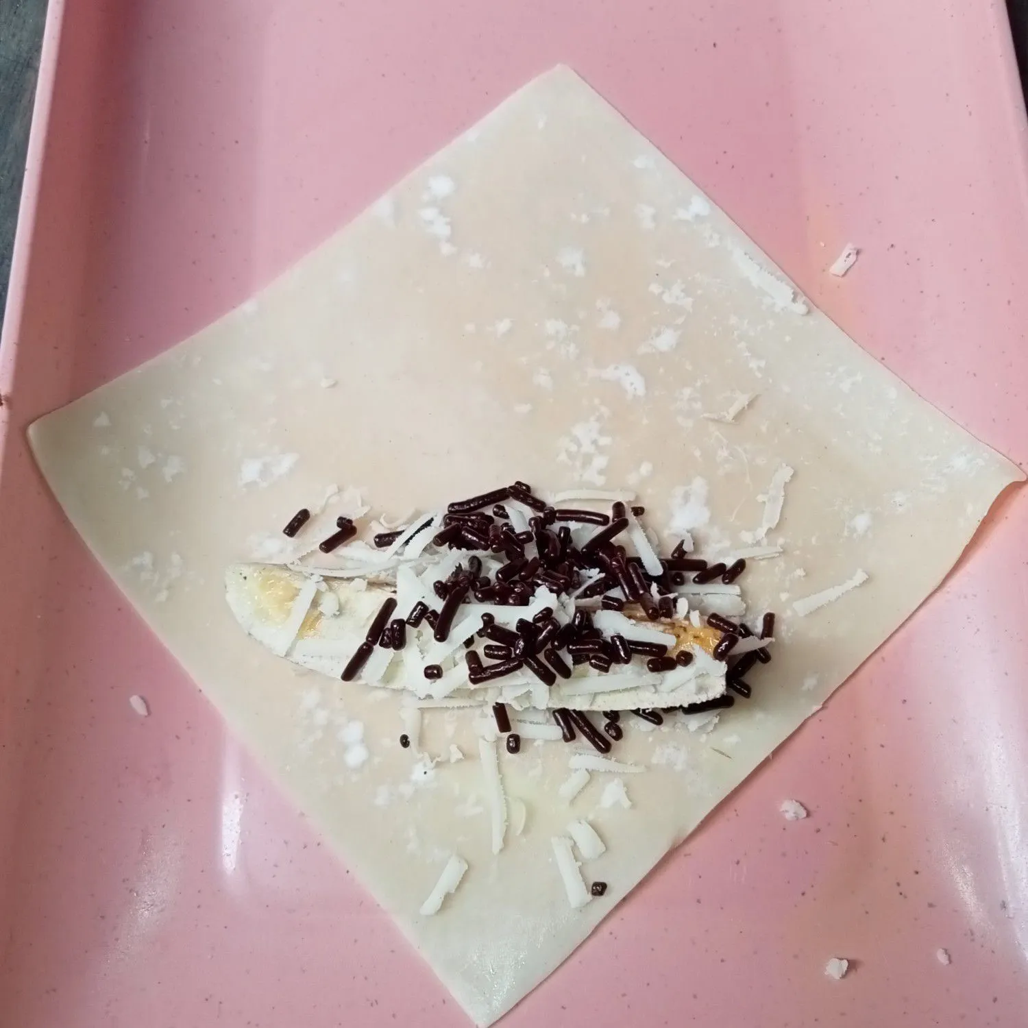 Step 3 Pisang Cokelat Keju Kulit Pangsit