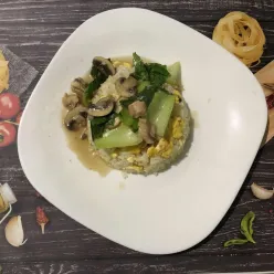Nasi Siram Ayam Jamur Pokcoy