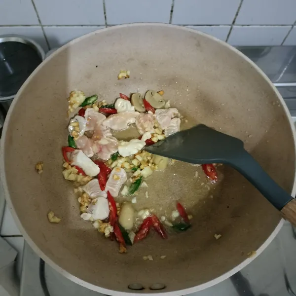 masukkan ayam,aduk hingga berubah warna