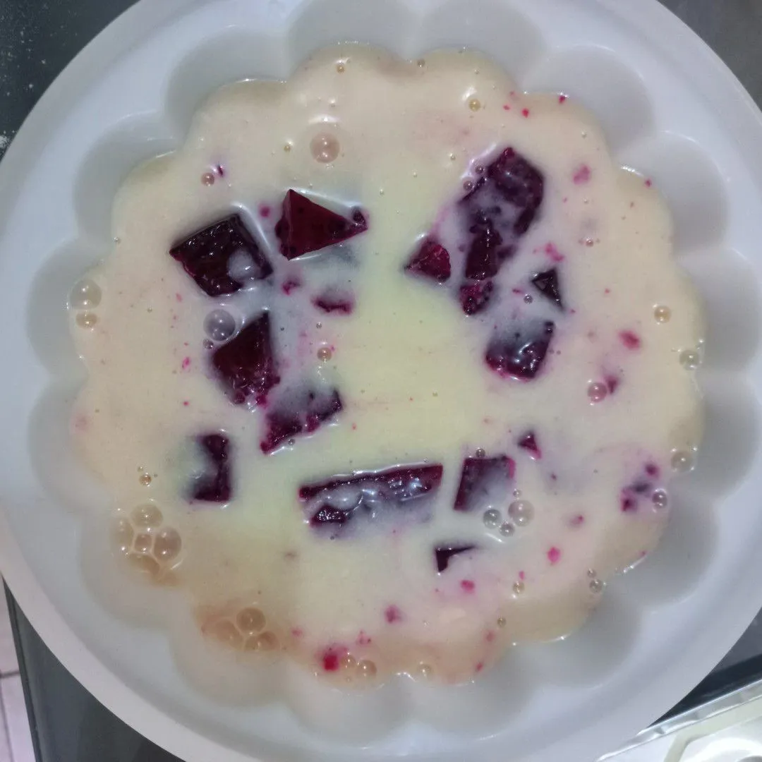 Step 7 Puding Buah Naga Susu Keju