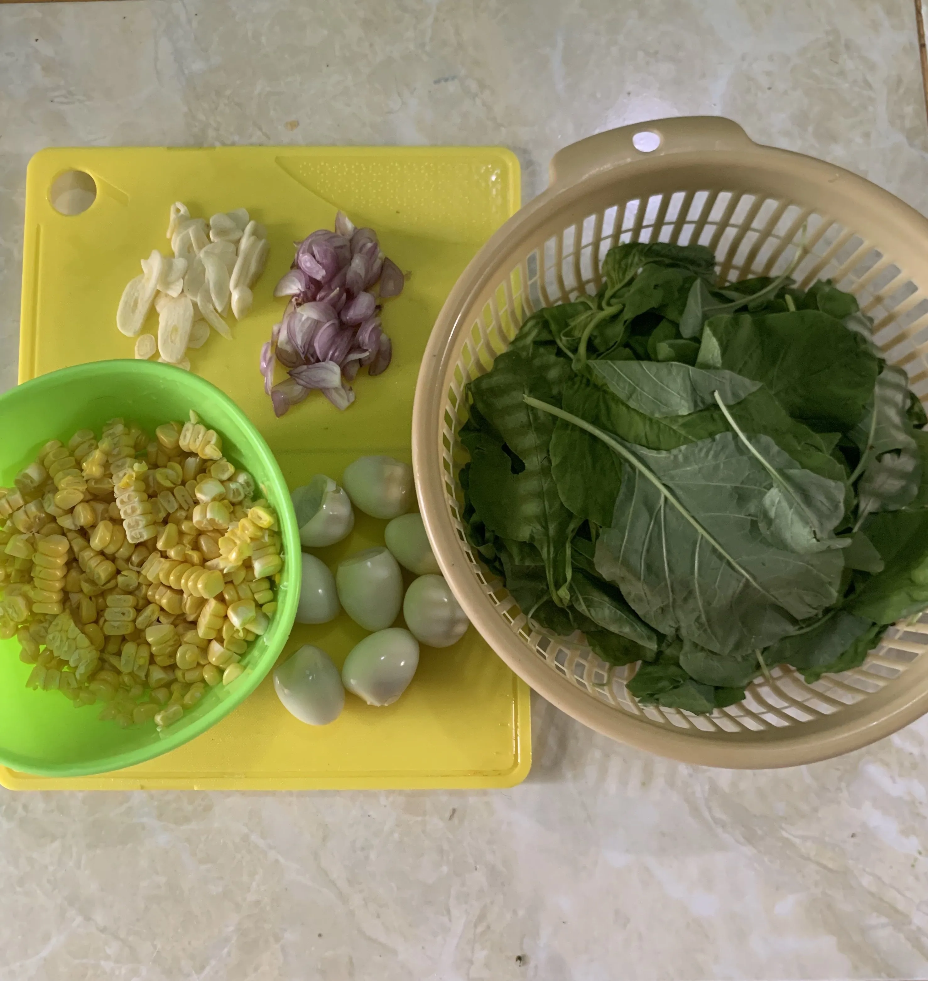 Step 1 Sayur Bening Bayam Telur Puyuh