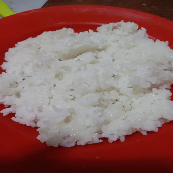 Siapkan sepiring nasi/2 centong nasi.