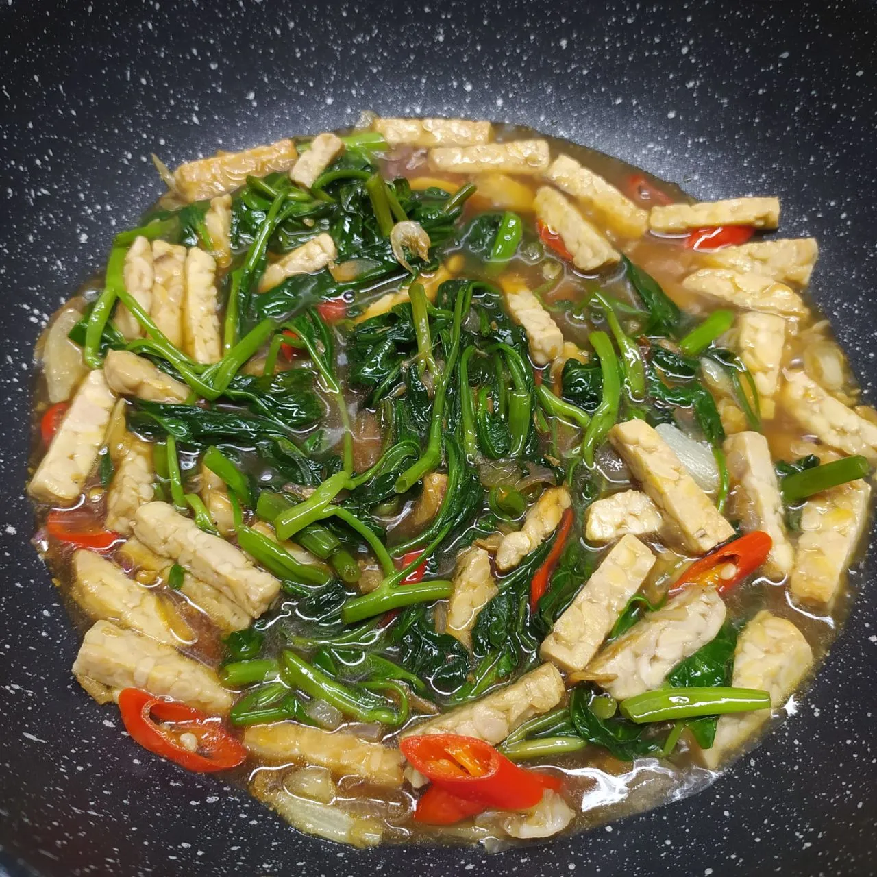 Step 4 Tumis Tempe Kangkung Saos Tiram
