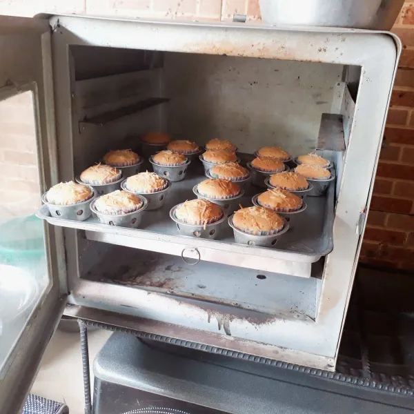 Panggang dalam oven yang sudah dipanaskan, gunakan api sedang. Rak bawah 25 menit dan rak atas 10 menit, tergantung oven masing - masing.