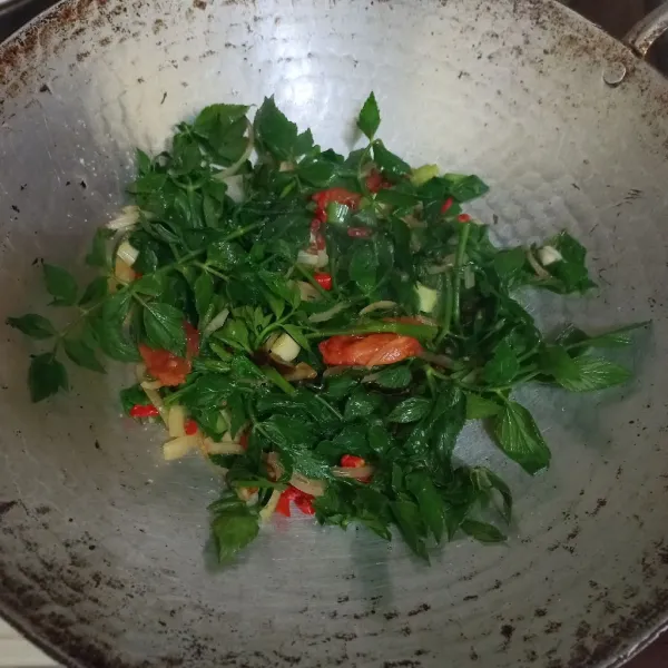 Tambahkan garam, gula pasir dan saus tiram, masak hingga matang.