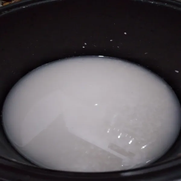 Cuci bersih beras seperti biasa, tambahkan air sesuai takaran