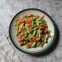 Oseng buncis tempe sosis pedas