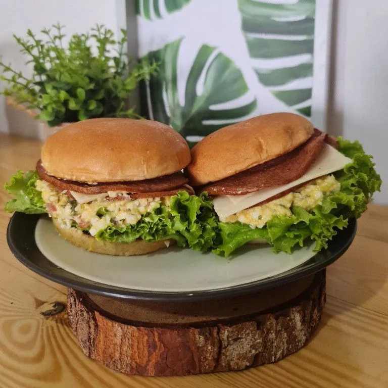 Egg Salad and Smoked Beef Burger