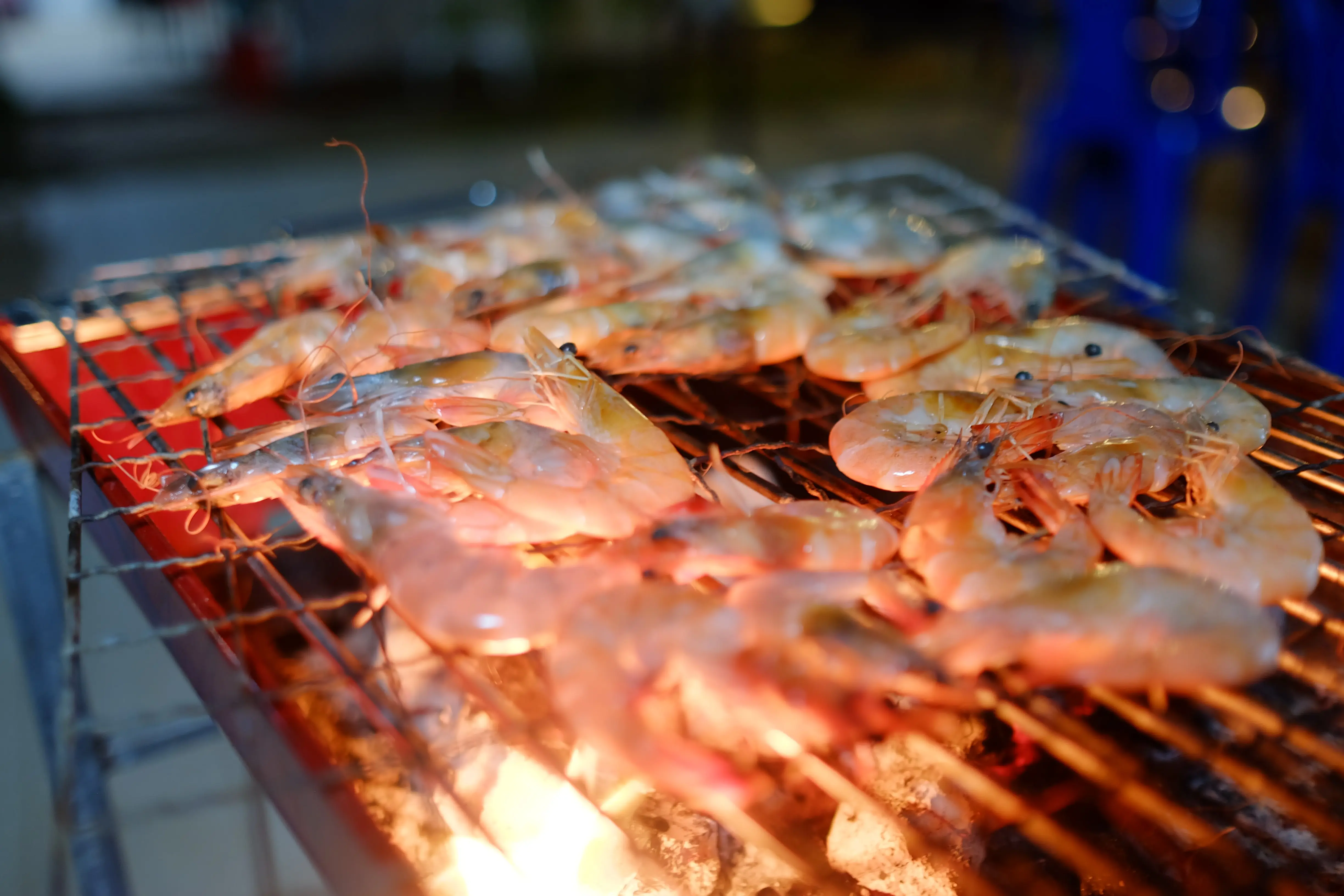 Udang yang sedang dibakar di atas bara api