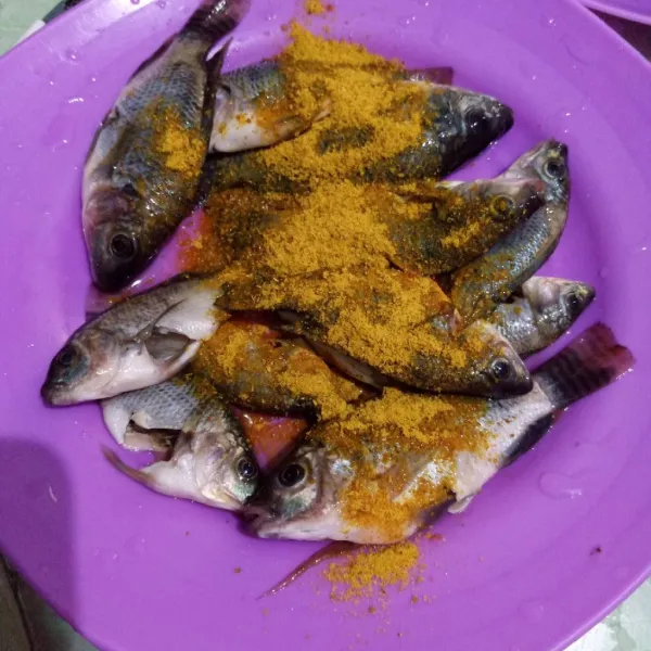 Beri bumbu racik ikan, marinasi dan diamkan selama 10-15 menit.