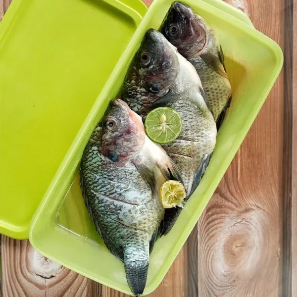 Masukkan ikan dan potongan jeruk nipis ke dalam wadah lalu simpan ikan di dalam freezer. Semoga bermanfaat.