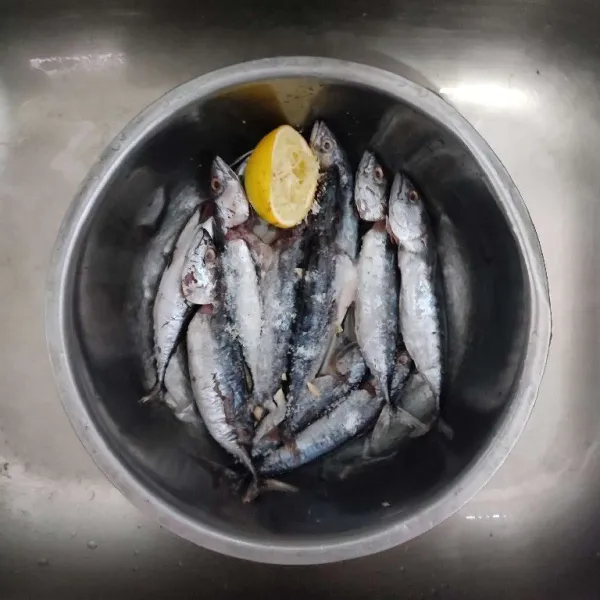 Cuci bersih ikan baby tongkol, buang isi perutnya. Lumuri dengan bahan marinasi, lalu diamkan selama 15 menit hingga meresap.