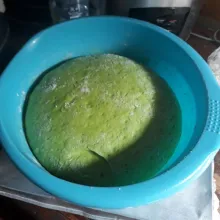 Bulatkan adonan dan taburi tipis tepung terigu. Tutup adonan dan istirahatkan selama 1 jam hingga mengembang.