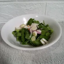 Iris sawi, bawang merah, cabai dan batang daun bawang.