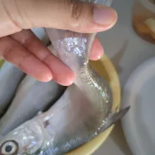 Patahkan bagian tulang duri pada ekor.