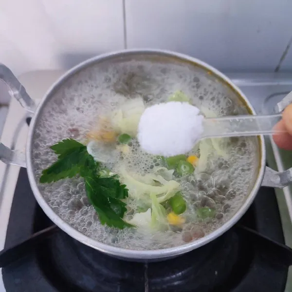 Bumbui dengan garam, gula, merica bubuk, dan kaldu jamur. Koreksi rasa dan masak sampai bumbu meresap.
