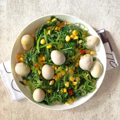 Tumis Bayam Telur Puyuh