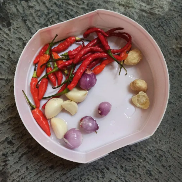 Blender atau uleg bahan bawang merah, bawang putih, kemiri, dan cabe.
