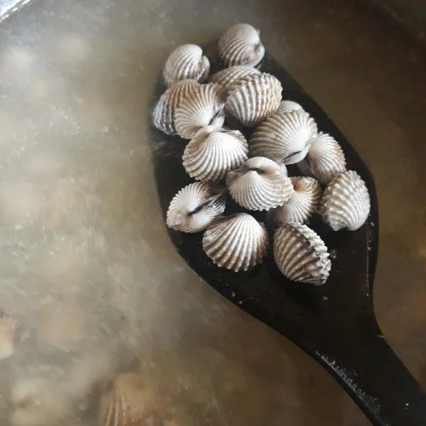 Masukkan kerang dan beri garam, kaldu, dan  lada bubuk.