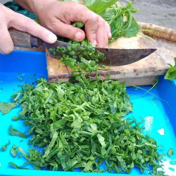 Potong dan cuci bersih pupus daun welok.