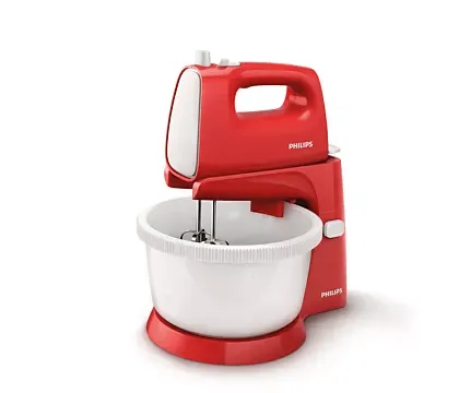 mixer warna merah dengan mangkuk putih