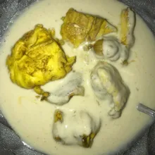 Balur otak sapi ungkep dengan tepung basah.