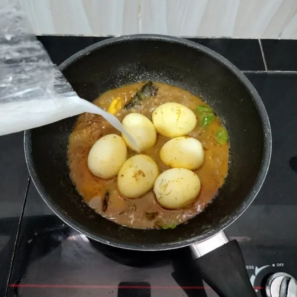 Kemudian masukkan santan, aduk rata.