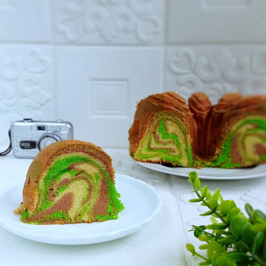 Kek Marble Coklat Pandan