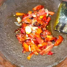 Goreng semua bahan sambal lalu haluskan.