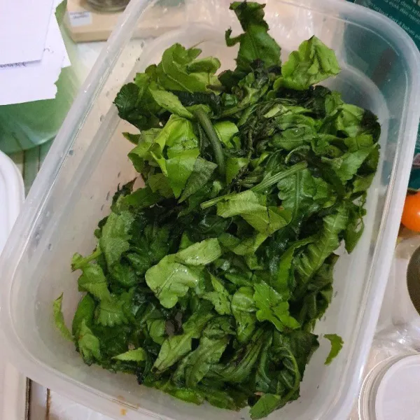 Petiki pakis bagian daun dan batang mudanya, bersihkan.