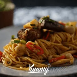 resep Spaghetti sadern dengan tambahan irisan cabai merah