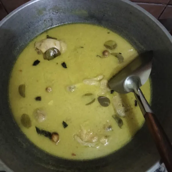 Aduk rata dan masak hingga santan mendidih, sambil terus di aduk agar santan tidak pecah, lalu tes rasa kemudian matikan api.