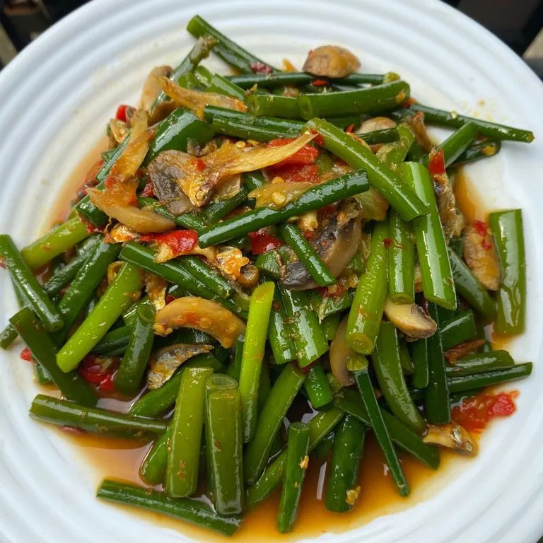 Tumis Bunga Bawang Jamur Teri