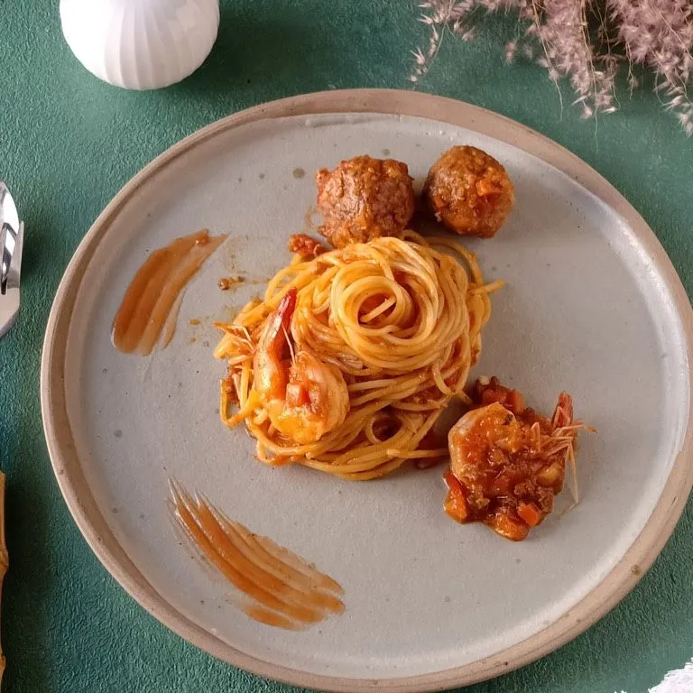 Spaghetti Shrimp and Meatball