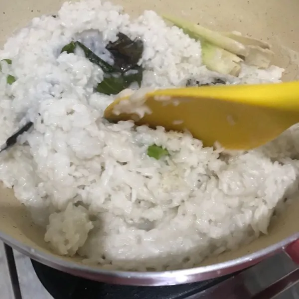 Masak hingga mendidih dan santan meresap ke dalam beras