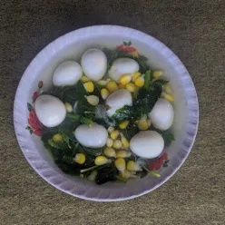 Kuah bayam jagung telur puyuh