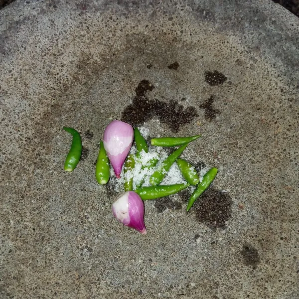 Ulek garam, cabe rawit ijo & bawang merah.