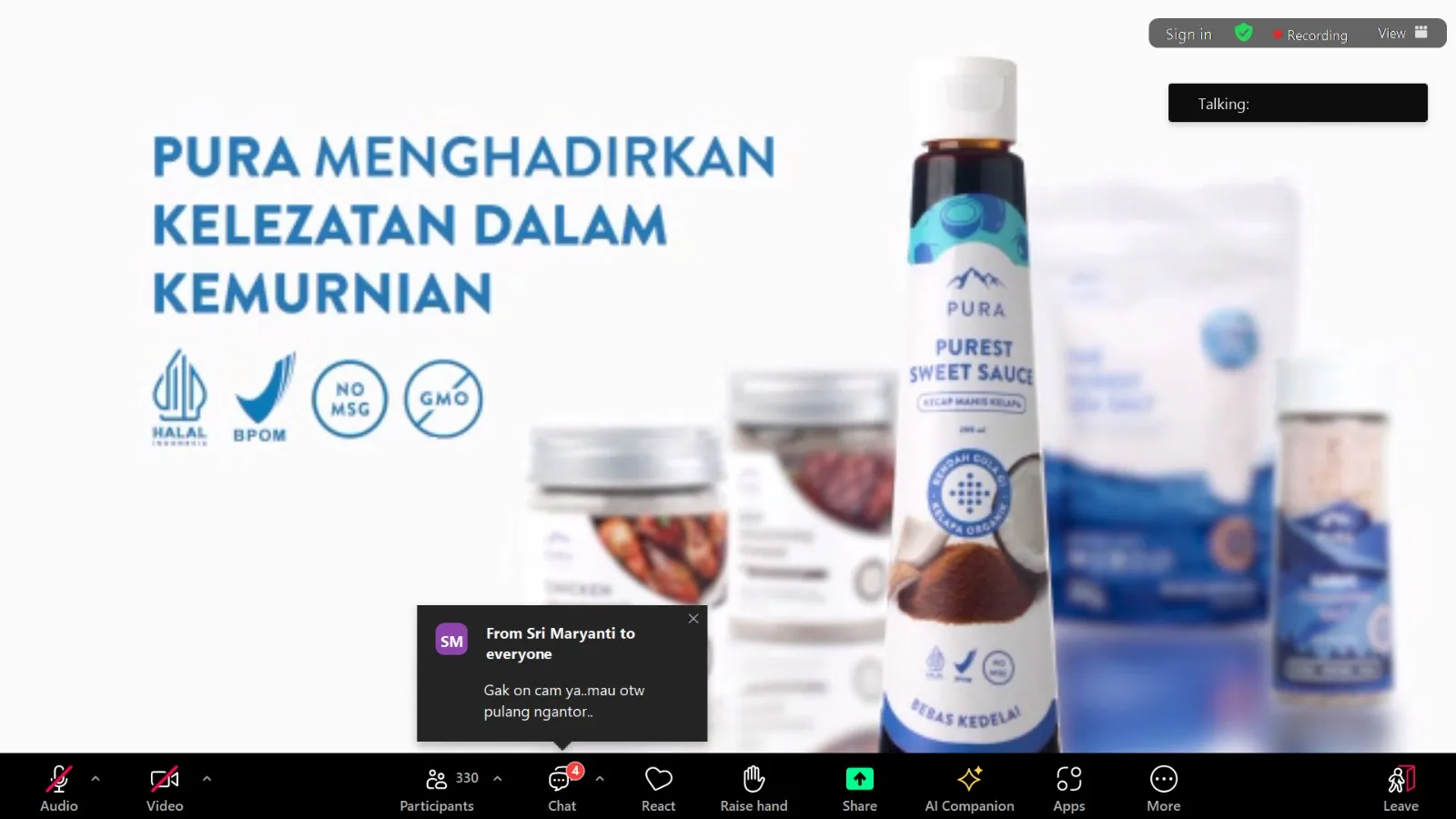 Ia juga membagi klasifikasi makanan berdasarkan tingkat pengolahannya, dan menempatkan produk Pura Indonesia sebagai processed culinary ingredients yang relatif aman dikonsumsi dalam pola makan sehari-hari.