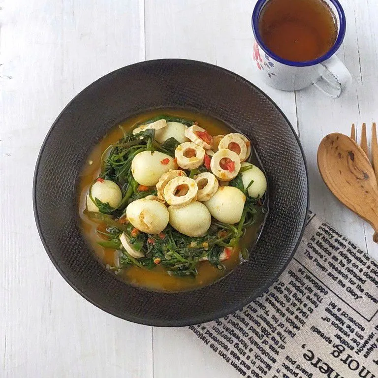 Tumis Kangkung Chikuwa Telur Puyuh
