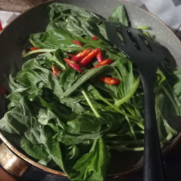 Masukan bayam dan cabe aduk rata