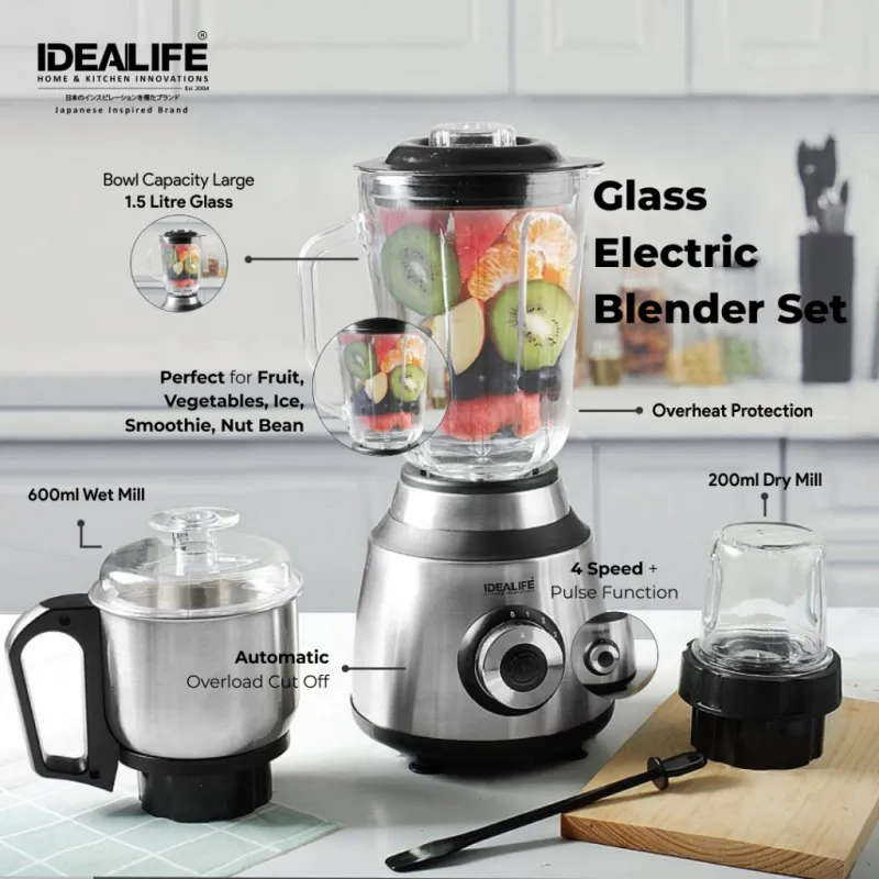 IDEALIFE Glass Electric Blender Set (Penggiling Pemulat Listrik Kaca) IL-220a