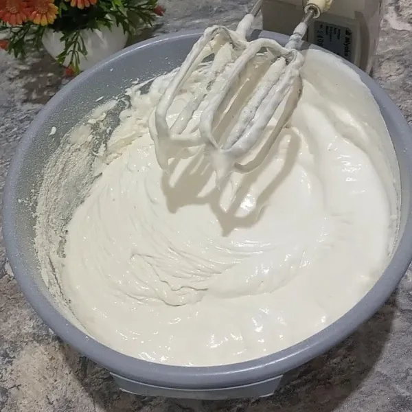 Mixer lagi sampai mengembang kental dan berjejak