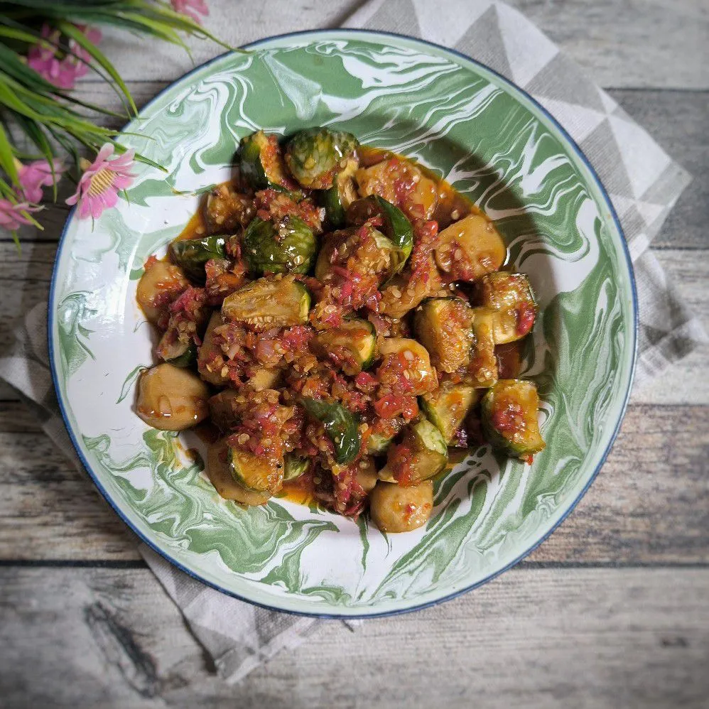 Tumis Terong Bulat Bakso Pedas