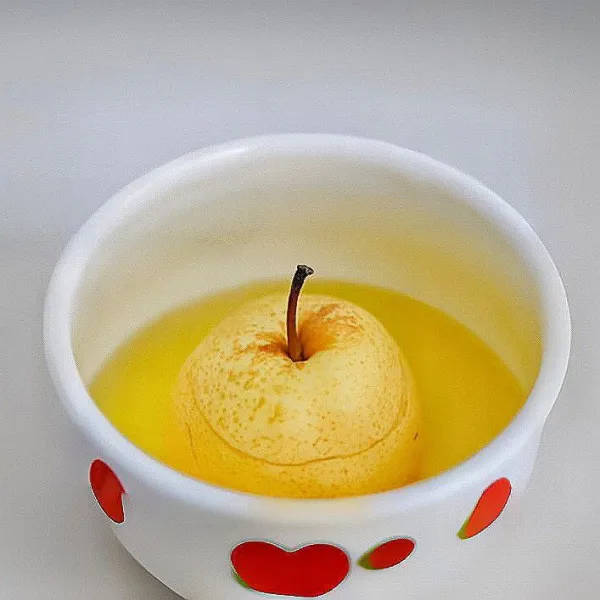 Tutup kembali dengan bagian atas pir yang telah dipotong. Letakkan pir di dalam panci kukus, tutup, dan kukus selama 30 menit hingga pir menjadi empuk dan mengeluarkan aroma harum