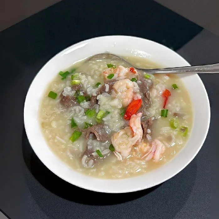 Golden Shrimp Beef Congee