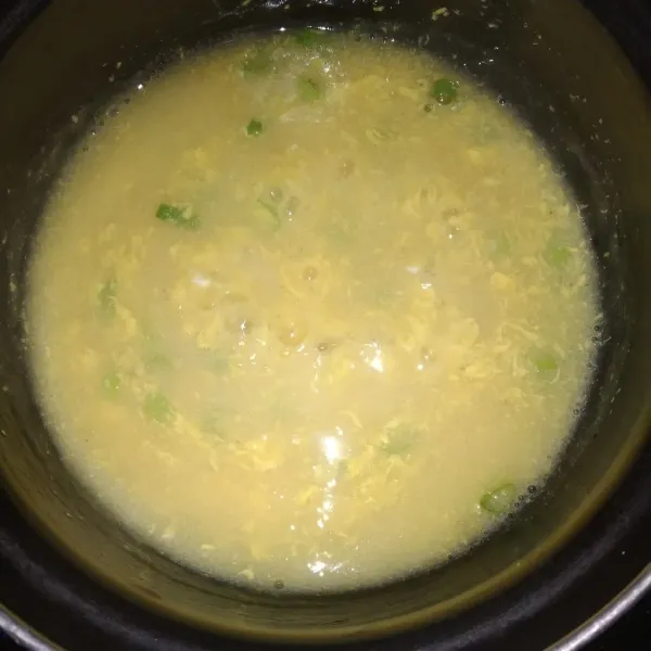 Lalu masukkan kecap asin, garam, dan daun bawang aduk-aduk