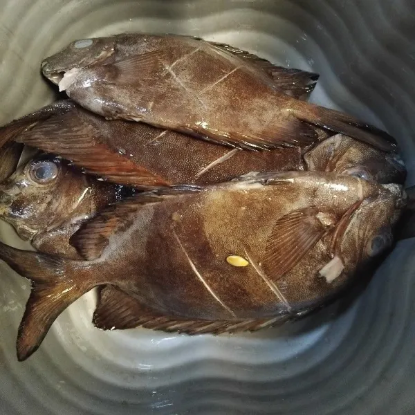 Bersihkan ikan, beri air jeruk nipis, diamkan beberapa menit lalu bilas.